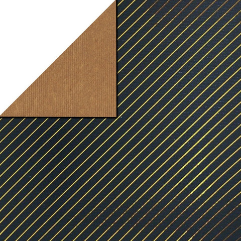 Kraft Inpakpapier Donkerblauw - Smal Gestreept Gemetaliseerd Bruin, 75 gr/m²