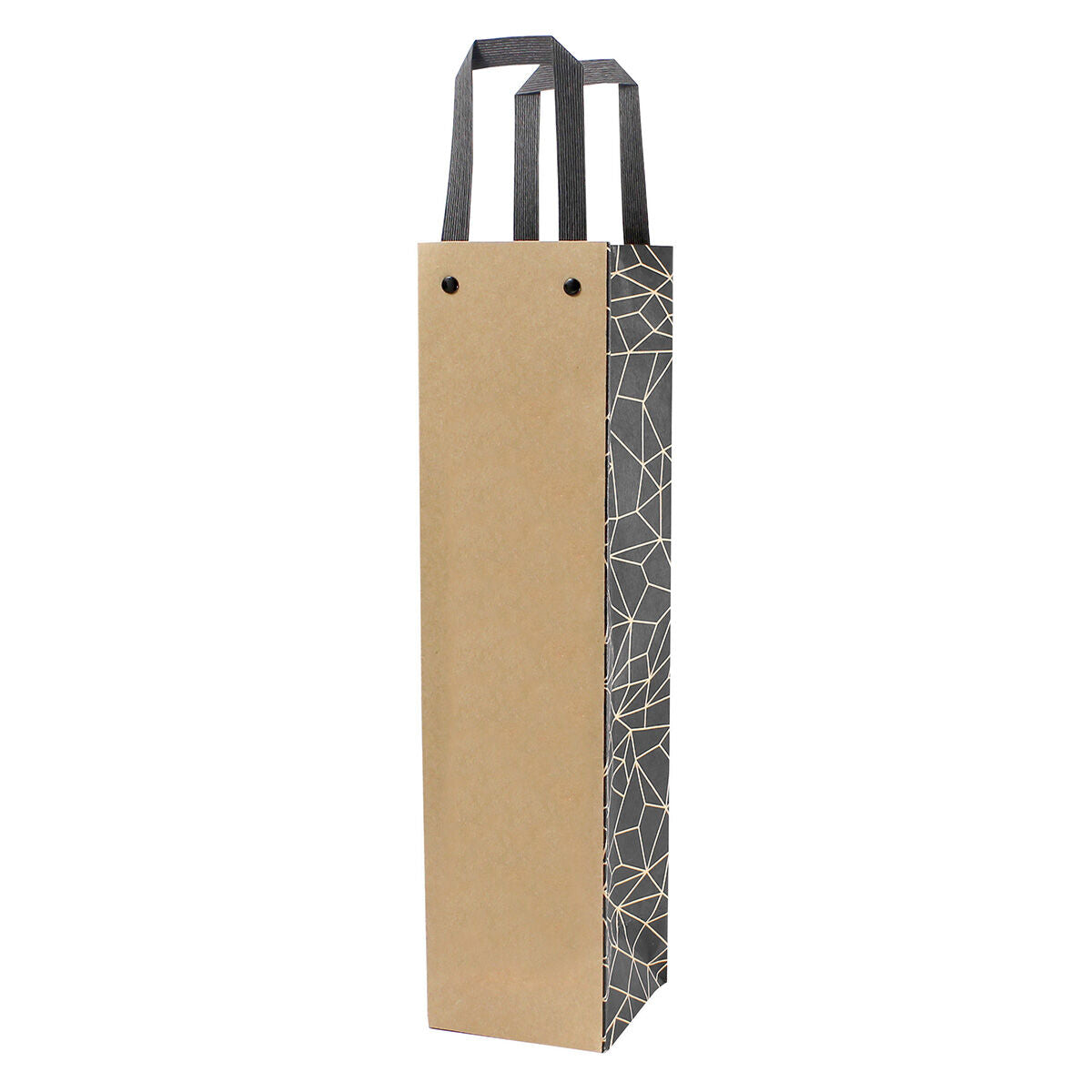Luxe Eco Wijnfles Tas Gestreken Kraft 190gsm - Platte Handvatten - 95+91x385mm - Per 10 Stuks