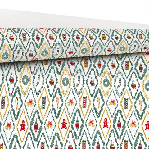 Christmas - Rol inpakpapier – Wit met kerst afbeeldingen