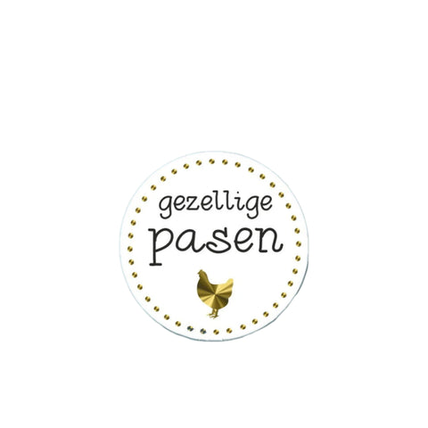 Etiket Gezellige Pasen gouden Kip - Kadopapier.net