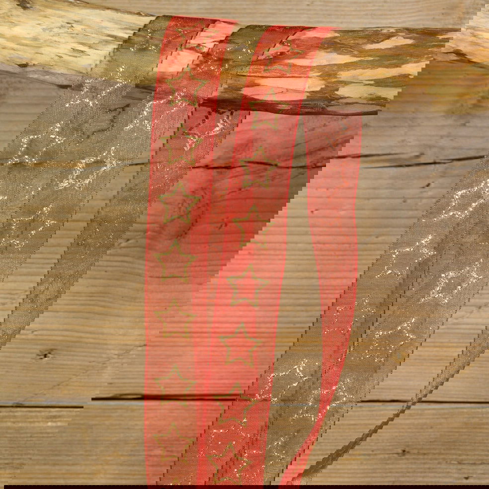 Kerst kadolint Glittersterren Rood - Kadopapier.net