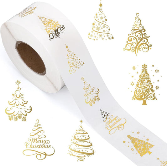 Sluitsticker Christmas Tree Goud/transparant
