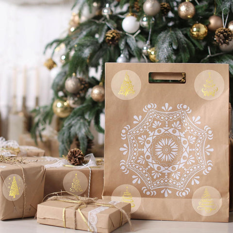 Sluitsticker Christmas Tree Goud/transparant