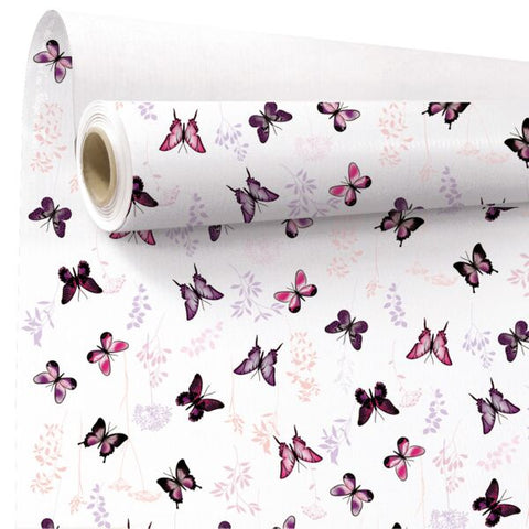 Butterfly - Rol inpakpapier – Wit gestreept kraft met gekleurde vlinders