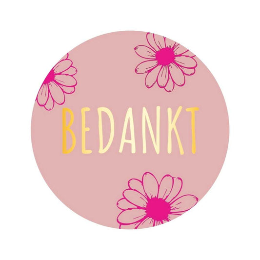 Bedankt | bloemen goud/roze | 250st. -Sticker-Etiket-