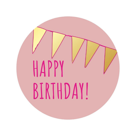 Happy Birthday | goud/roze | 250st. -Sticker-Etiket-