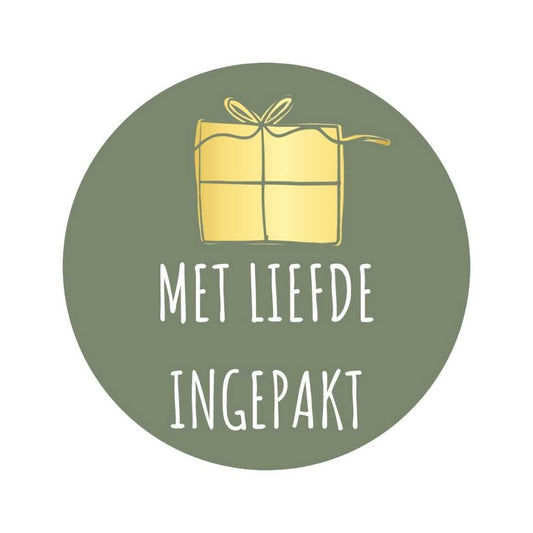 Met liefde ingepakt | Kadootje goud/olijfgroen | 250st. -Sticker-Etiket-