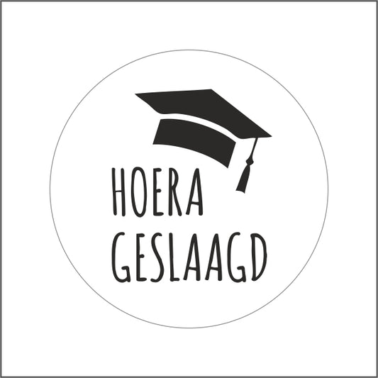 Sluitzegel Hoera Geslaagd | Zwart / Wit | -Sticker-Etiket-